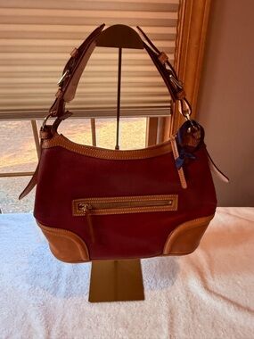 Dooney and Burke Classic Women's Shoulder Bag in Burgundy and Tan